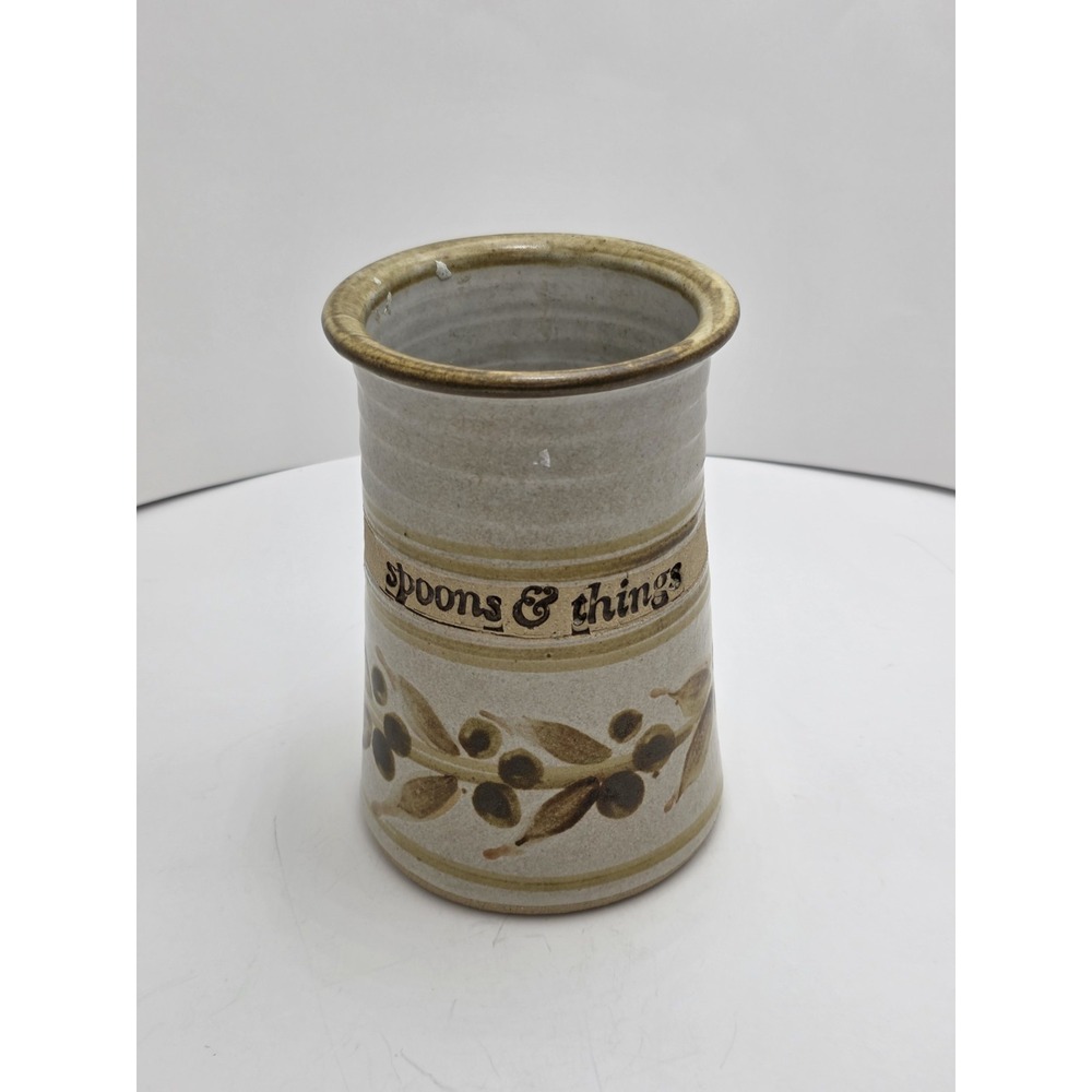 Handmade Stoneware Pottery Utensil Crock Spoons & Things Floral 7" Kitchen